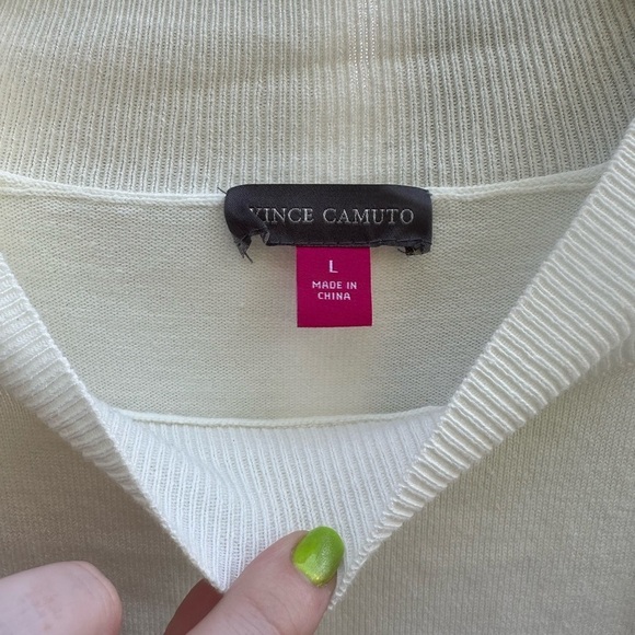 Vince Camuto Crisp White Swiss Dot Bubble Sleeve Lightweight Scoop Neck Sweater - Picture 2 of 6